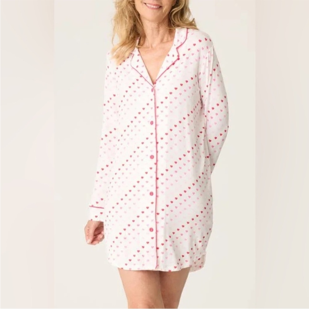NWT PJ Salvage Day Dreams Heart Button Front Nightshirt Sleepwear Dress Small